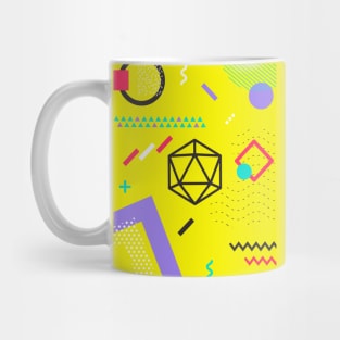 Retro Memphis Yellow Polyhedral 20 Sided Dice Tabletop RPG Mug